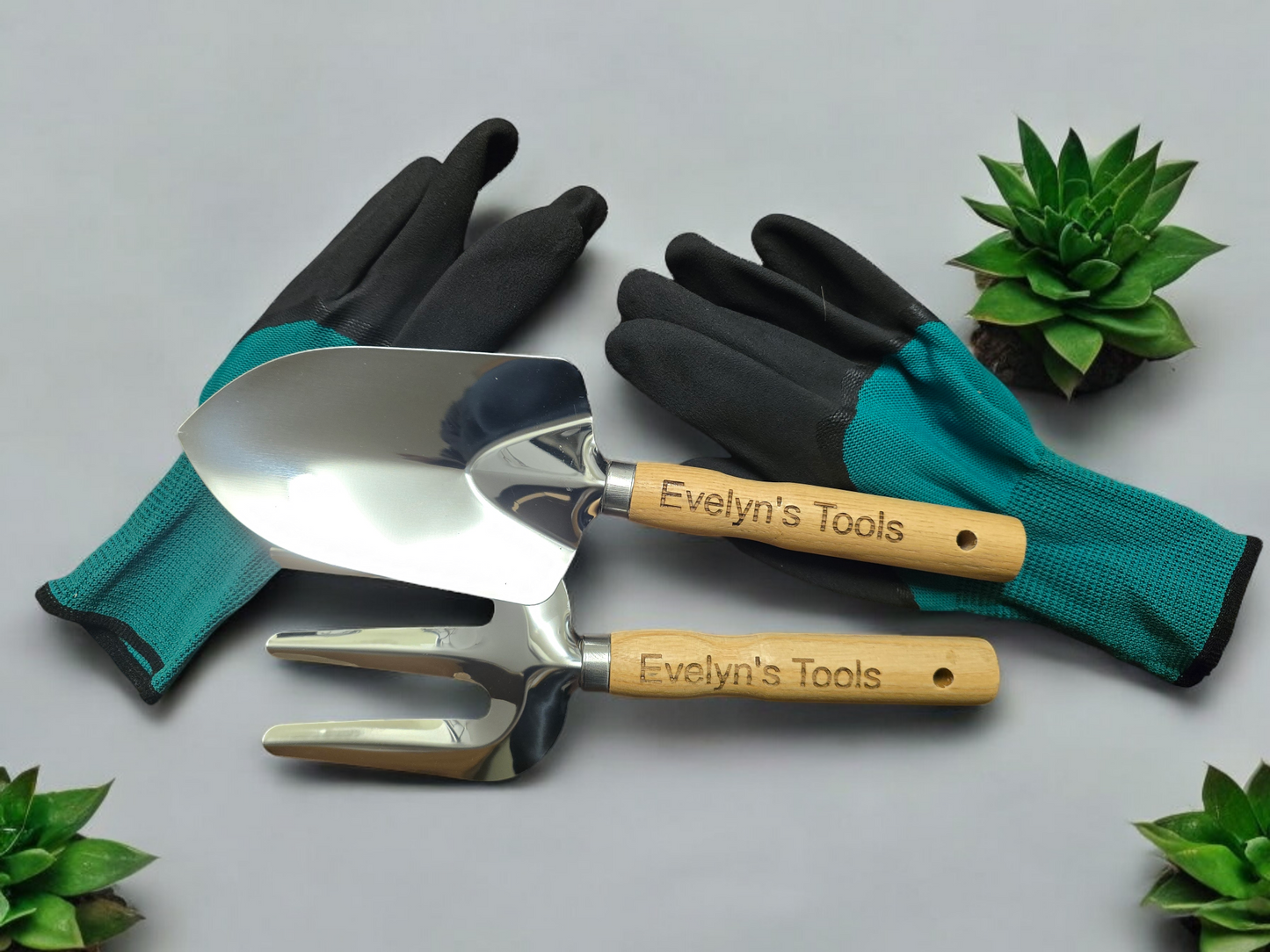 Personalised garden trowel and fork
